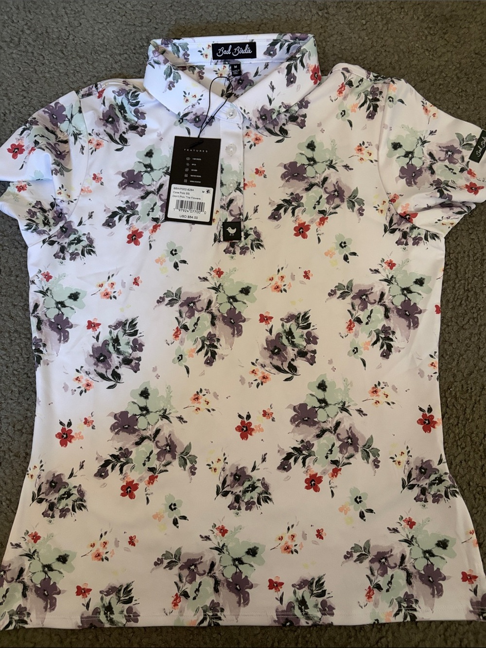 Bad Birdie White Floral Button-Down Polo Top